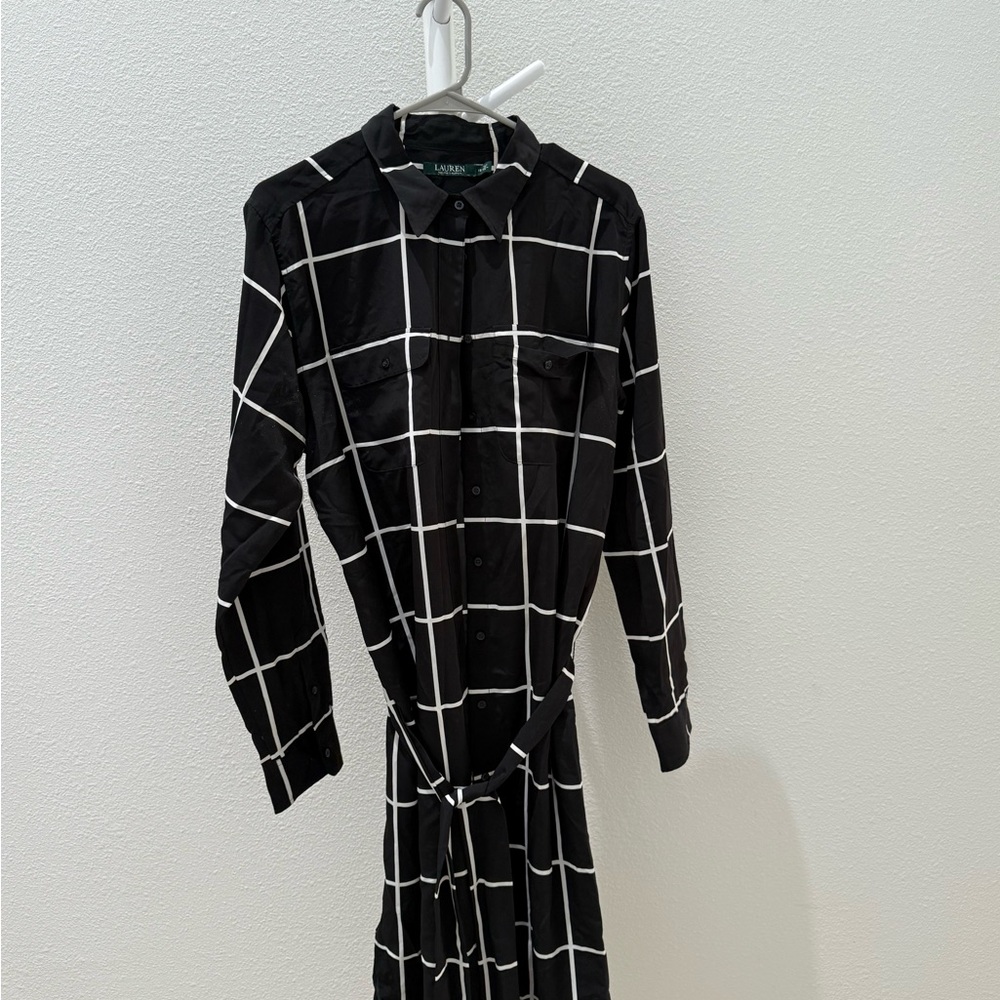 Ralph Lauren Black and White Grid Long Sleeve Dress